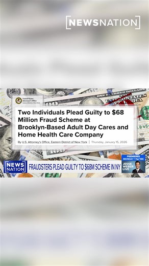 Two people pleaded guilty in a $68 million fraud scheme tied to New York's Medicaid home care program earlier this week. NewsNation's Lia Lando is live in New York with the latest in the fraud scandal. MORE: https://www.newsnationnow.com/ | NewsNation