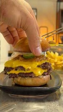 Classic Smash Burger with Caramelized Onions & Crispy Fries