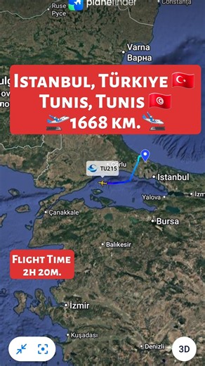 Istanbul, Türkiye 🇹🇷 to Tunis 🇹🇳Flight Route ✈️ TU215