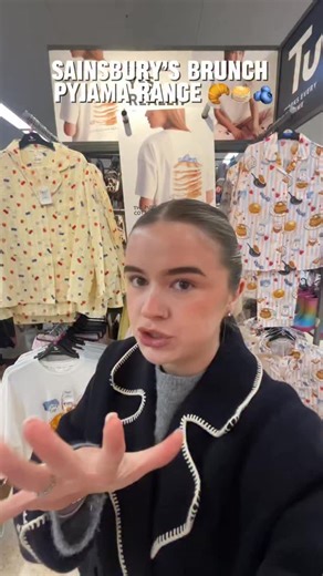Emma Jenkins | Travel & Lifestyle on Instagram: "These were TOO cute 🥐☕️🥞🫐 new brunch pyjama collection in Sainsbury’s & it’s giving me Djerf avenue vibes!! @sainsburys #pyjamas #pyjamaset #matchingpyjamas #sainsburys"