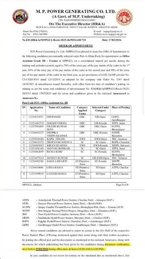 MPPGCL Office Assistant Grade-3 Joining Letter 2026 | Joining Date, Posting, Documents | Full Detail