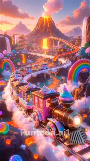 The Wheels on the train Kids Song | Cute Animals having fun and playing in Candy Volcano Adventure Island with their friends including bunny, panda, fox, dog, elephant, bear, giraffe, monkey raccoon and other animals enjoying on nursery rhymes Part 174 #kids #kidsfun #kidssong #aicartoon #nurseryrhymes