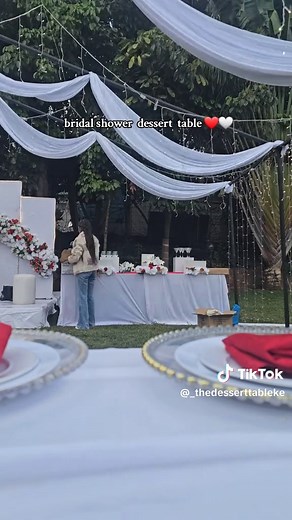 Stunning Red and White Bridal Shower Dessert Table Setup