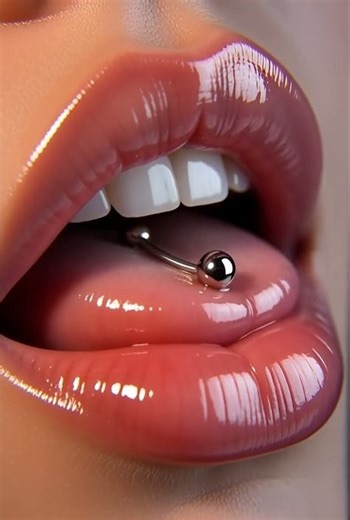 Glossy Lips & Metallic Buccola 💋✨ | Subtle Tongue Movements