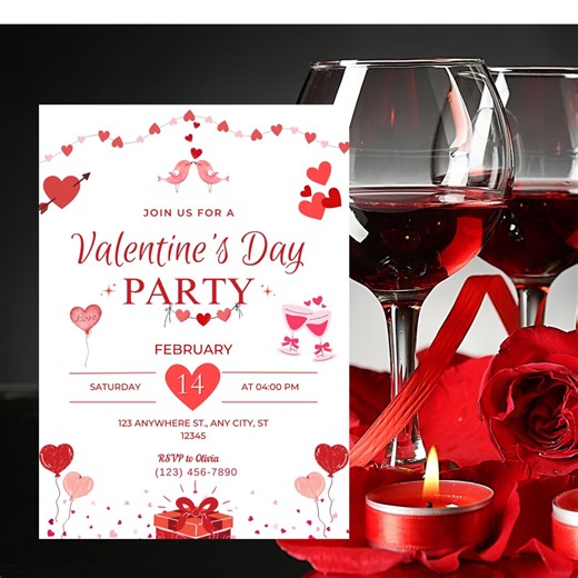 Valentine's Day Party Invitation Template, Editable Canva Design Invite (digital Download) - Etsy