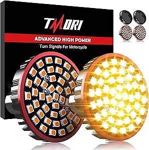 Upgraded Motorcycle Rear LED Turn Signals: 2-Inch 1156 Bullet Rear Turn Signals with 2 Smoke Lens Covers – Super Bright, Compatible with Har-leyDavidson Touring, Sportster, Dyna & Softail (2001–2021)