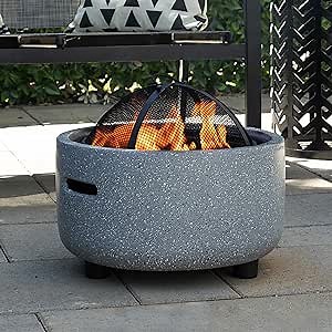 Alpine Corporation QFC334 Contemporary Gray Woodburning Firepit with Lid & Wood Poker, Decor for Patio & Deck, 16" H, Gray