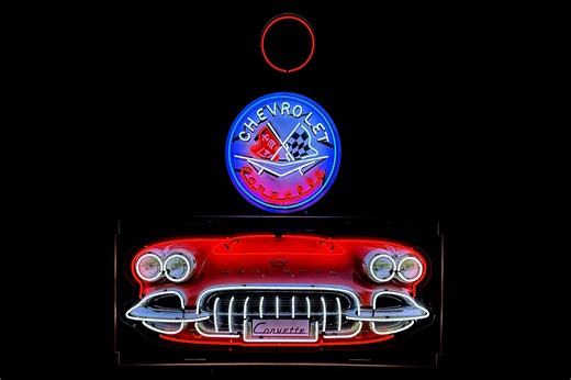 No Reserve: Neon C1 Corvette Signs & Clock