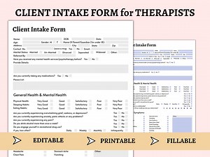 Therapy Client Intake Form Template: Fillable Counseling Paperwork (PDF Printable & Digital) - Etsy