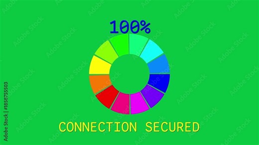progression with colors and numbers with the percentage from 0 to 100 with the word ENCRYPTING which then becomes CONNECTION SECURED with a green chroma key background