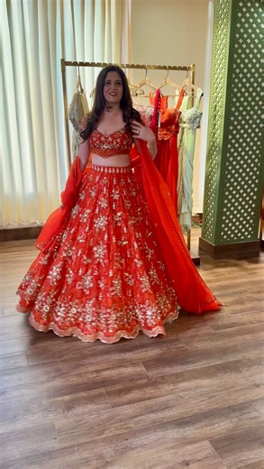 Label Sanya Gulati | Love at first sight! Catch our OGs @sapnagulati8 @sanyagulatiii swooning over it 😍 Take our Rust Organza Lehenga set home already 🤷‍♀️🫶🏻... | Instagram
