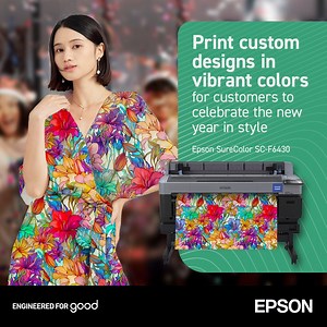 Help clients celebrate the new year in style with Epson’s SureColor SC-F6430 Printer! ​ Create vibrant, high-quality, custom apparel with the innovative PrecisionCore MicroTFP printhead and a new Integrated Ink Pack System (45% more ink capacity!), meaning less downtime for refills. ​ The SC-F6430 also features an Auto Take-up Reel for smooth, continuous printing and an improved 4.3" LCD touch panel for effortless operation. Plus, with 120% more maintenance space, upkeep is a breeze. ​ Learn mor