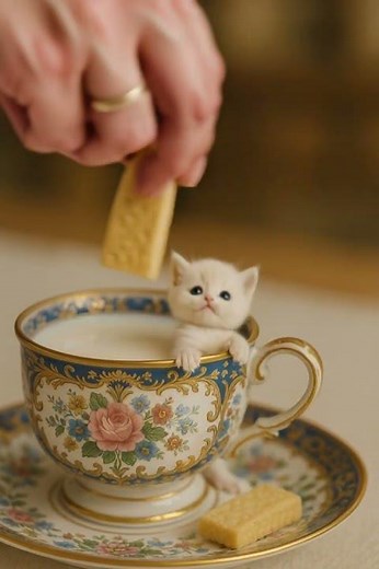 ☕ "A Tiny Kitten in a Teacup? Too Cute to Handle! 🐱💛"
