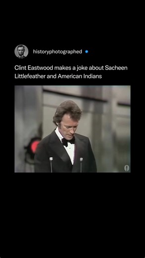 During the controversial 1973 Academy Awards, Sacheen Littlefeather declined Marlon Brando's Oscar to protest the mistreatment of Native Americans. Following this, Clint Eastwood made a dismissive joke from the stage, which some found to trivialize the protest. Credit: @theacademy | History In Pictures