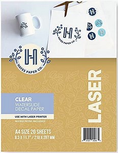 Hayes Paper, Waterslide Decal Paper LASER CLEAR 20 Sheets Premium Water-Slide Transfer Transparent Printable Water Slide Decals A4 Size 8.25 x 11.75"