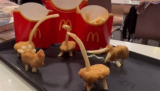 Da patatine e bocconcini di pollo a dinosauri: il video è virale