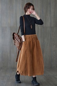Brown Corduroy Skirt, Maxi Corduroy Skirt, Autumn Winter Corduroy Skirt, Casual Corduroy Skirt, Plus Size Skirt With Pockets, Ylistyle C1820 - Etsy