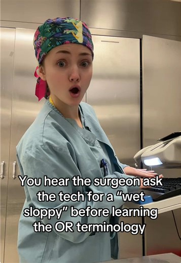 A wet & what?!😳😂 For those who don’t know wet sloppy= 4x4 gauze sponge (Ray-Tec) that has been saturated with saline or sterile water and not wrung out #nurse #operatingroomlife #scrubtech #nursecirculator #fyp