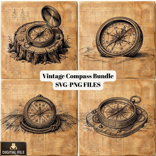 Vintage Compass SVG Bundle, Nautical Compass Laser Engraving Files, Explorer Navigation Compass Svg Png, CNC Laser Cut Compass Design - Etsy