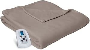 Serta | Brushed Fleece Heated Electric Blanket with Programmable Digital Controller, Twin, Beige
