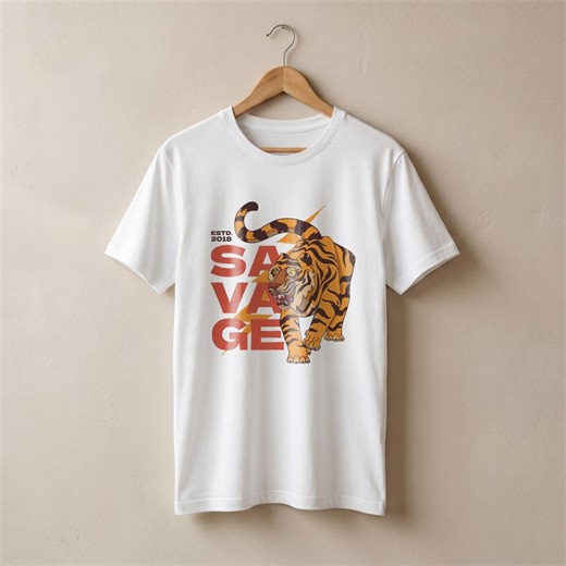 Savage Tiger T-shirt, Retro Bold Tiger Graphic Tee, Fierce Wild Cat Illustration Shirt, Statement Streetwear Top, Unisex Gift Idea - Etsy