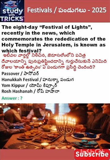 Important Festivals Current Affairs 2025 in Telugu (ముఖ్యమైన పండుగలు - 2025)