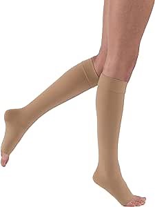 JOBST Relief Knee High Graduated Compression Socks, 15-20 mmHg - Comfortable Unisex Design - Open Toe, Beige, Medium Petite