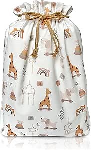 Gather & Knot Drawstring Gift Bags | Premium Canvas | 20" Large Gift Bags | Reusable Fabric Wrap for Baby Shower, Birthday, Gender Reveal, Neutral | Boho Toy Flat Bottom