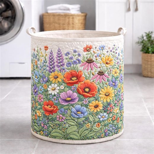 Quilted Laundry Basket With Floral, Fabric Storage Hamper, Colorful Flower Design for Laundry Room, Decorative Laundry Basket - Etsy