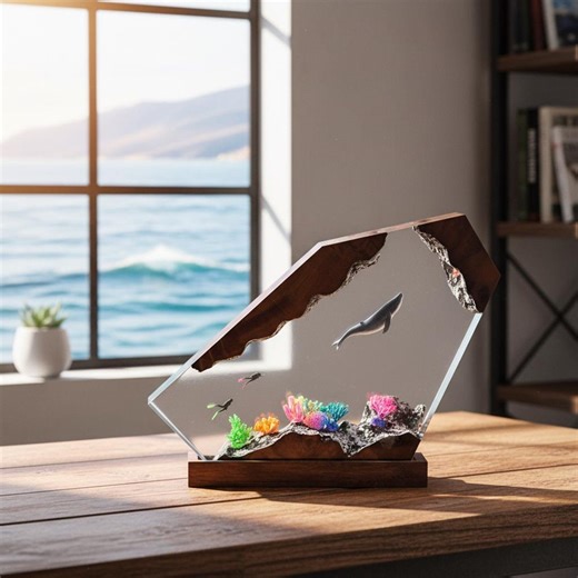 Ocean Whale Resin Lamp, Handmade Sea Diorama Lamp, Wooden Base Night Light, Ocean Lover Gift, Unique Desk Décor - Etsy