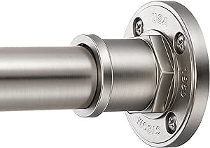 BRIOFOX Industrial Shower Curtain Rod - 2-in-1 Design Tension Curtain Rod - Never Rust Non-Slip 43 to 72 Inch 304 Stainless Steel, Brushed Nickel Window Curtain Rod