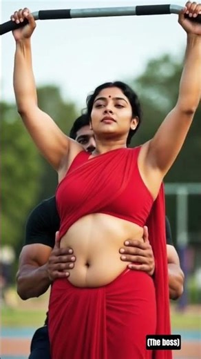 💥Indian Woman Workout in Red Saree | Outdoor Pull-Up Training with Gym Trainer💥