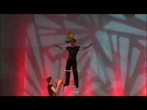 Circus Juggler Balancing on the Free Standing Ladder Act