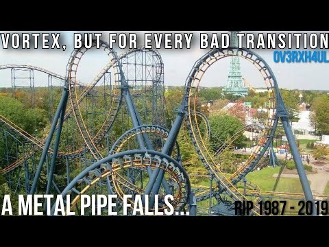 Vortex, but for every bad transition, a metal pipe falls...