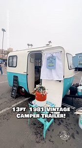 What do you think of this 13' vintage Trillium Trailer restored into this beautiful aqua camper? Inside, there is a small couch; a kitchenette with a mini fridge, sink, microwave, countertop space, quite a bit of storage, & a 2-burner propane cooktop; a dining booth that converts into a full bed; a window AC unit; & a tiny closet! Would you travel on the weekends in a camper like this? Restored by LA-based Wanderlust Vintage Trailers! #camper #campervan #camperlife #rvtravel #traveltrailer | Dre