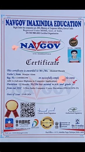 🇮🇳🇮🇳🇮🇳🇮🇳🇮🇳ADCA ka certificate 👌🥰👌🥰👍💯 #shorts #viral #certificate
