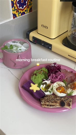morning breakfast routine ⭐️ - philz inspired mint mojito but with @rocky's matcha matcha - breakfast plate with raddichio, avocado, stokes potato and star butter, pickled red onions, dill, labneh with capers and drizzle of @YA ALBI olive oil, @Vital Farms jammy egg, and @Acme Smoked Fish chili garlic tuna #fyp #healthybreakfastideas #breakfastidea #whatieat #morningroutine