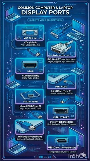Common Computer Display Ports #vga #hdmi #dvi #miniHdmi #typec #ytshorts #trending #viral #gaming