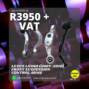 🚗 Lexus LS460 (2007-2010) Front Suspension Control Arms – Now in Stock! 🔧 Upgrade your Lexus LS460’s ride quality with premium front suspension control arms, designed for durability and precision. Ensure smoother handling and improved stability for your 2007-2010 model with these high-quality parts. Price: R3,950 VAT each Stock is limited, so don’t miss out—get yours today! (Until stock lasts! E&OE T's & C's Apply) Contact Us: https://linktr.ee/engineden Over 30 years of experience in the moto