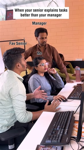 Glamour fox Productions Marketing | Digital marketing Agency on Instagram: "When your senior explains the task better than your manager ever could 💀😂 marketing life, agency humor, office memes, creative team, work culture, marketing agency life, team dynamics #MarketingLife #AgencyHumor #OfficeMemes #CreativeTeam #WorkCulture #MarketingAgency #RelatableContent #TeamWork #SeniorVsManager #CorporateHumor #DailyOfficeLife"