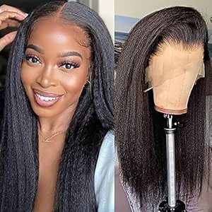 GOLFMAX Yaki Straight Human Hair Wig 18 Inch Transparent 13x4 Lace Front Wigs Human Hair Kinky Straight Wigs Human Hair For Black Women Pre Plucked Lace Front Wig kinkycurly wig human hair