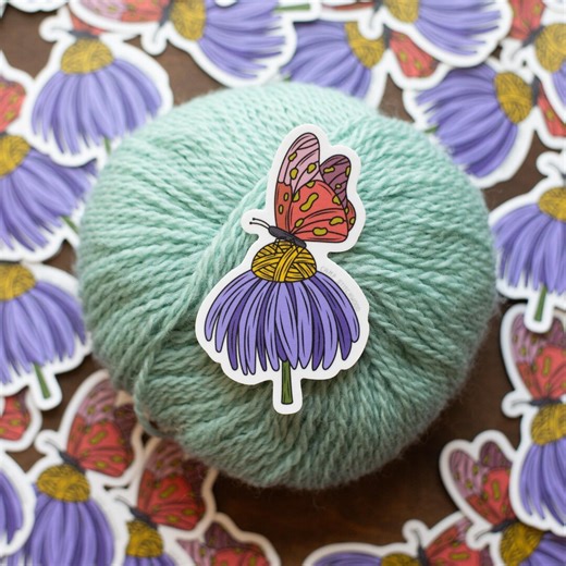 Butterfly Yarn Sticker for Spring, Fiber Flower Decal for Knitters and Crocheters (STK-165) - Etsy