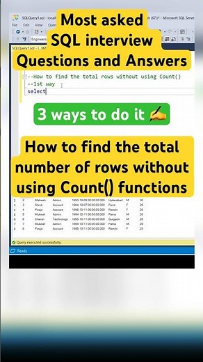 How to count total number of rows without using Count function #shorts #coding #sql #sqlqueries