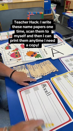 297K views · 918 reactions | Teacher hack: I handwrite my students’ name papers once, scan them, and save the file so I can print a fresh copy anytime during the year—no rewriting needed. Such a simple step, but it saves me so much time!#Inverted | Preschool Vibes | Facebook