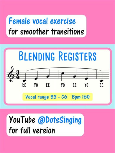 If your voice tightens as pitch rises, this exercise can help. It’s a fast female vocal exercise focused on smoother transitions and easier coordination, without forcing or overthinking. Full exercise on YouTube, see @DotsSinging. Free and paid vocal tools linked in bio. #singing #femalevoice #vocalexercise #singingtips #dotssinging