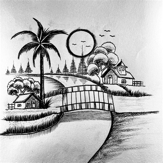 4.7K views · 63 reactions | How to draw beautiful bridge over cannel scenery #draw #art #drawing #pencildrawing | Tawsif Drawing Gallery | Facebook