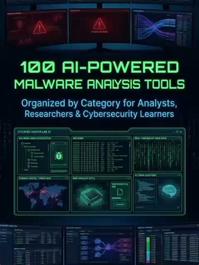 100 AI-Powered Malware Analysis Tools 🇬🇧 From sandboxes and static analysis to reverse engineering, memory forensics, network analysis, YARA, and malware labs — this is a must-save post for anyone into cyber security. Perfect for learners, analysts, and anyone building their malware analysis toolkit. Which category should we cover in more detail next? 👀 #CyberSecurity #MalwareAnalysis #ReverseEngineering #DFIR #ThreatHunting #InfoSec #YARA #BlueTeam #CyberTools #TheCyberBite #TheCyberBite #on