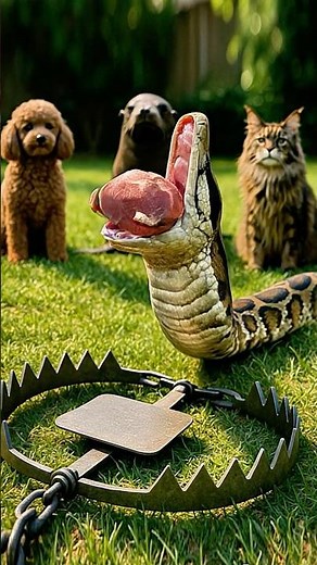 Python Attempts To Eat Bait From Steel Trap With Nervous Animals Watching! #Python #Trap