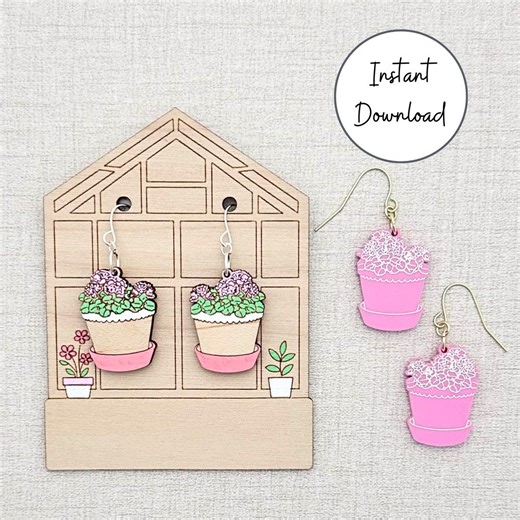 Flower Pot Earring Template Digital Download Laser Cut SVG File Jewelry Maker Greenhouse Display Card Design Earring SVG Craft - Etsy