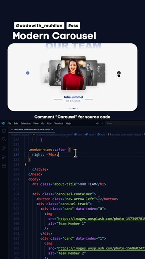 Modern Carousel | @Codewithmuhilan | #codewith_muhilan #css #carousel